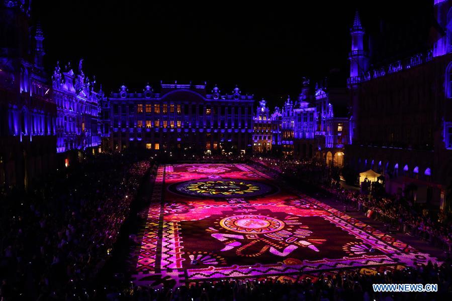 BELGIUM-BRUSSELS-FLOWER CARPET-NIGHT VIEW