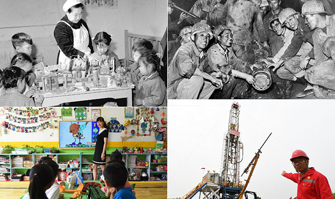 Combo photos tell China's development in past 70 years