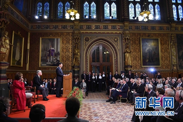 10月20日，国家主席习近平在英国议会发表讲话。 新华社记者 张铎摄 